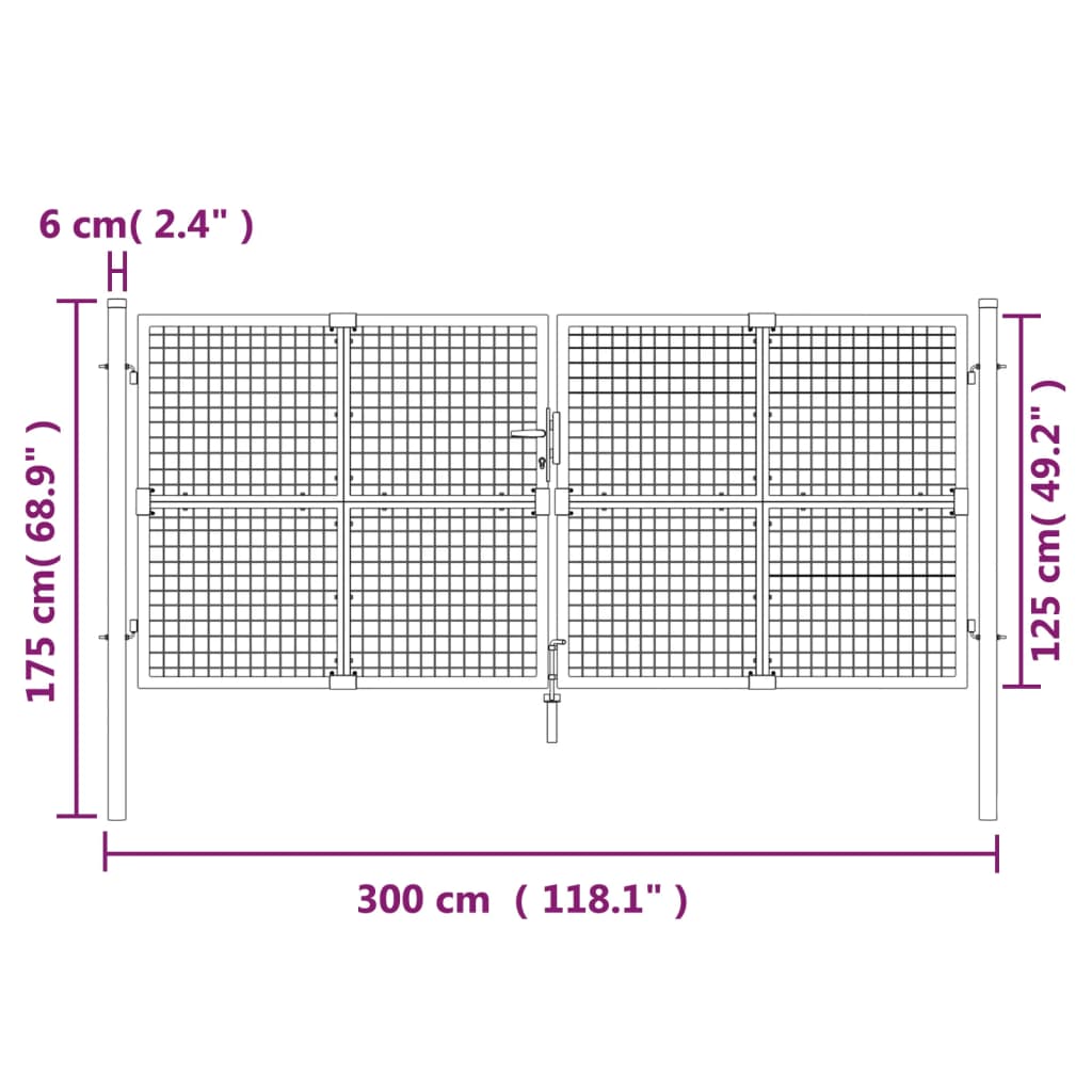 Poort draadgaas 300x175 cm staal zilverkleurig