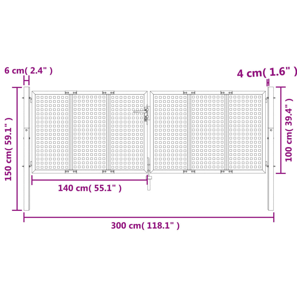 Poort 300x250 cm staal antracietkleurig