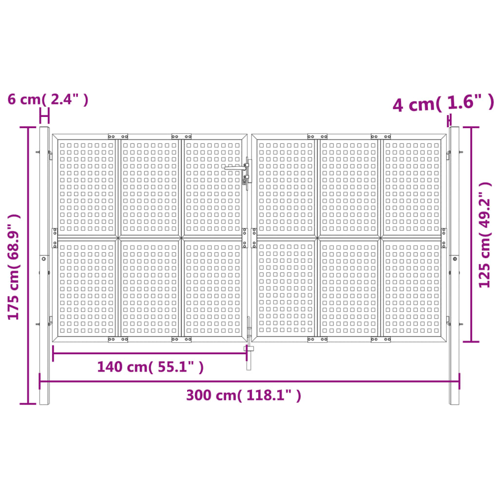 Poort 300x250 cm staal antracietkleurig