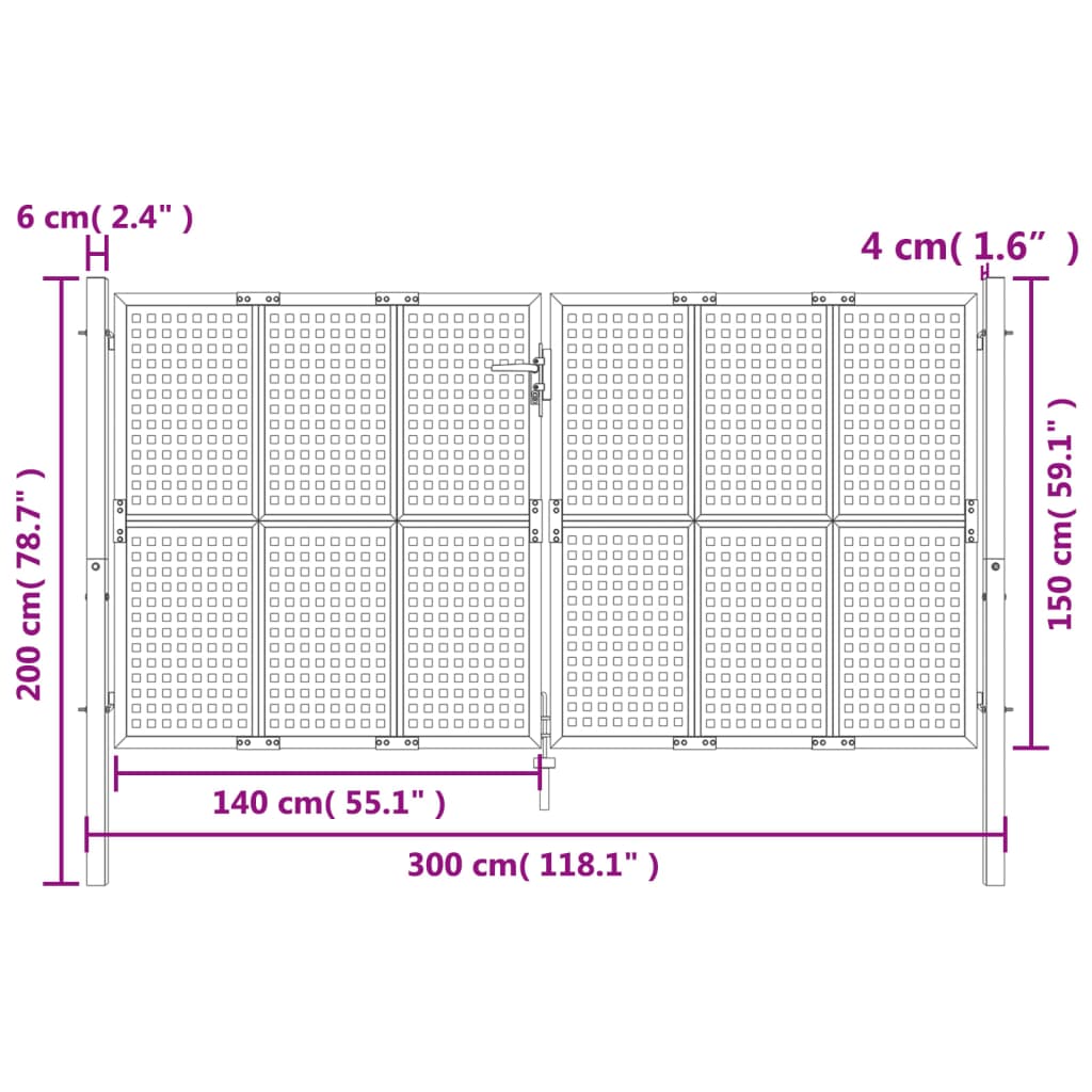 Poort 300x250 cm staal antracietkleurig