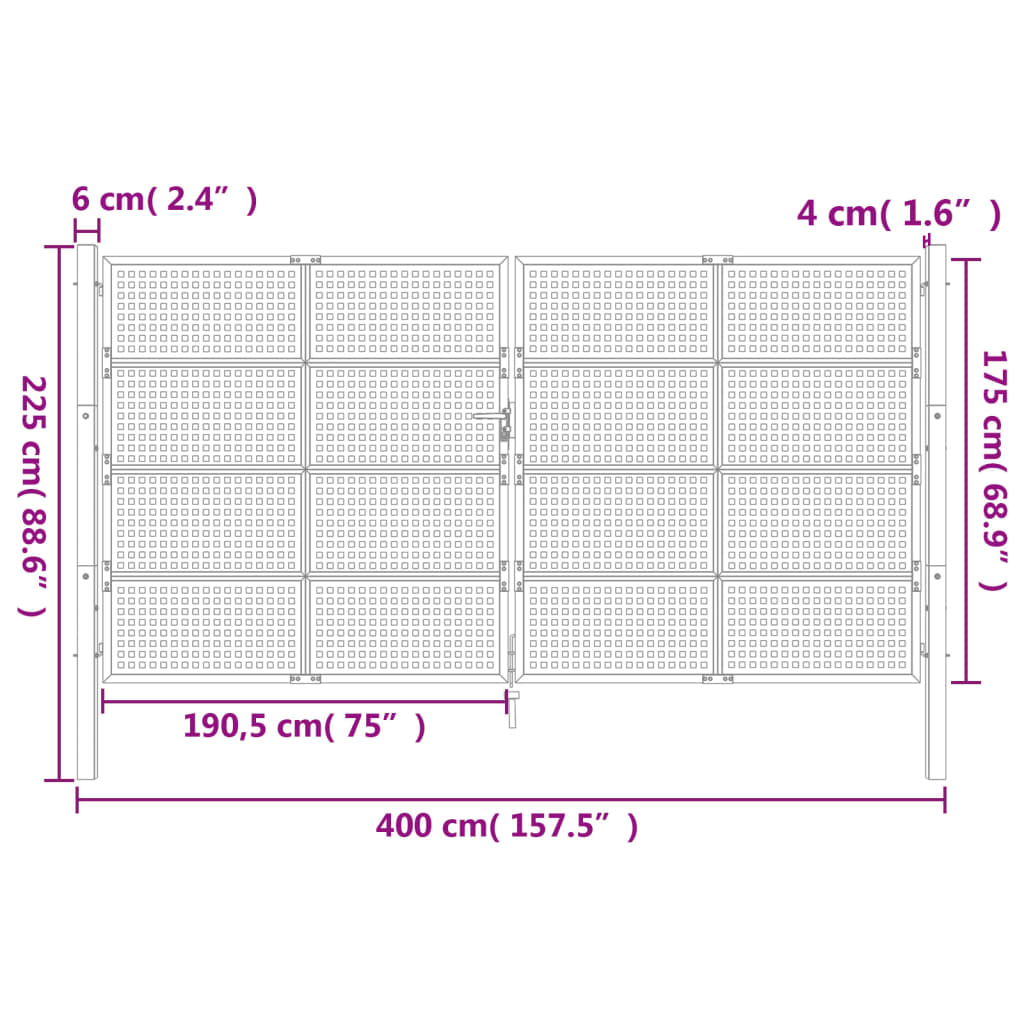 Poort 300x250 cm staal antracietkleurig