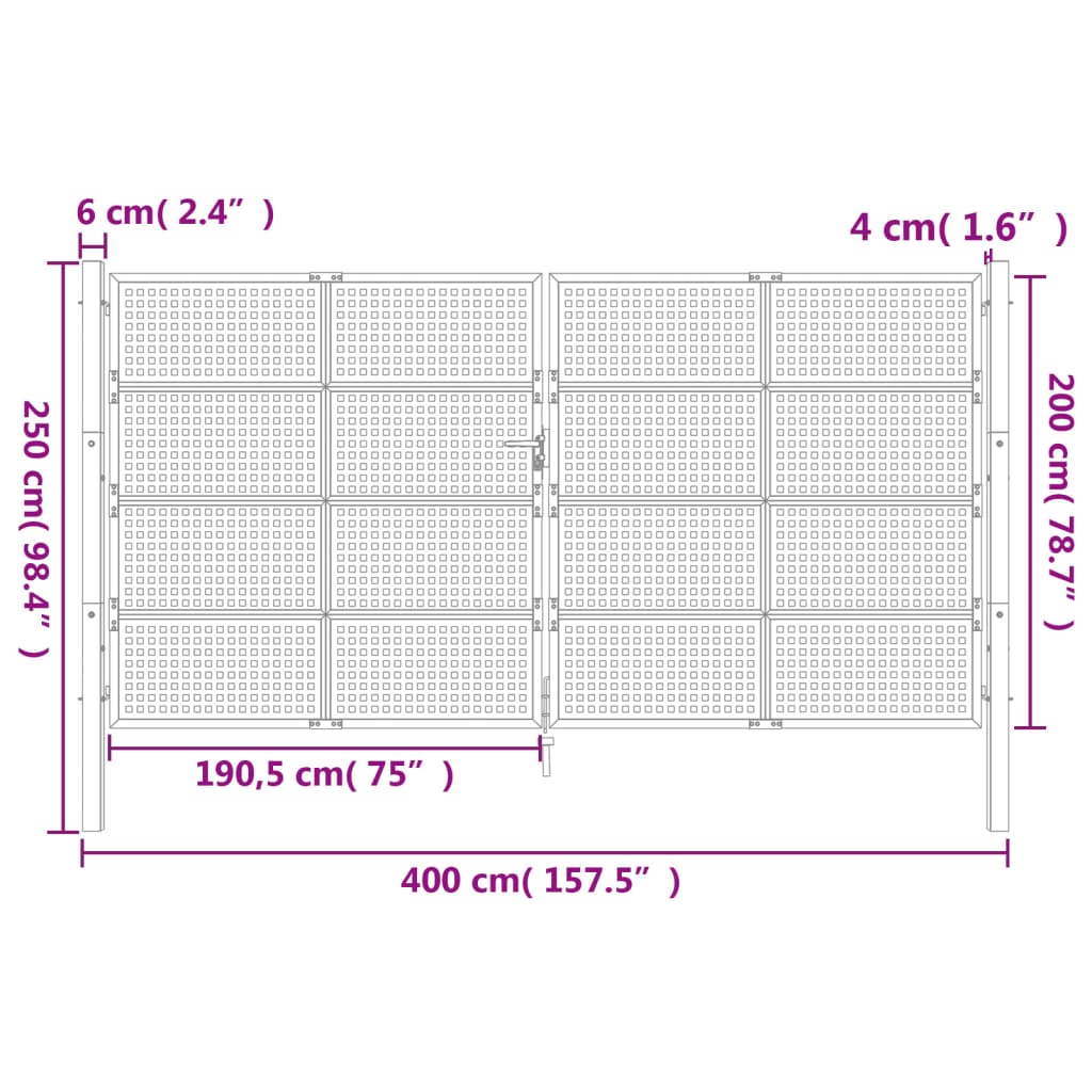 Poort 300x250 cm staal antracietkleurig