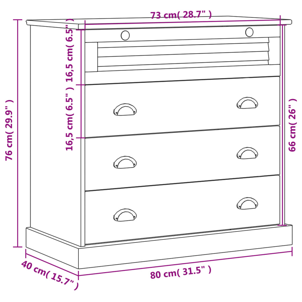 Ladekast VIGO 80x40x76 cm massief grenenhout