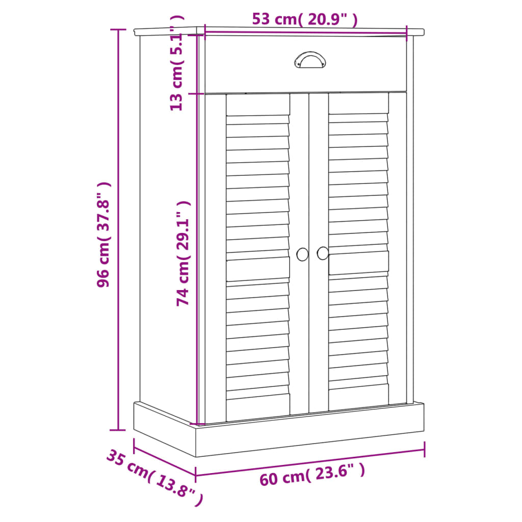 Schoenenkast VIGO 60x35x96 cm massief grenenhout grijs