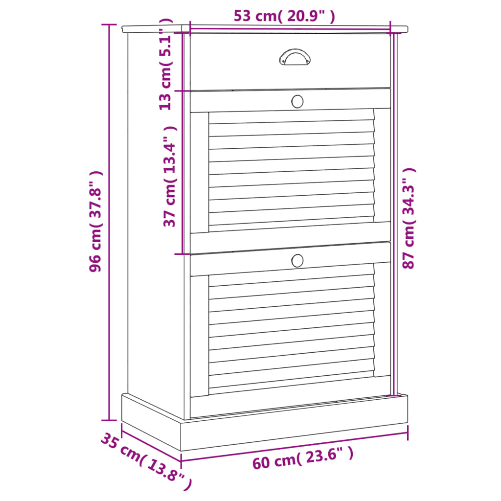 Schoenenkast VIGO 60x35x96 cm massief grenenhout