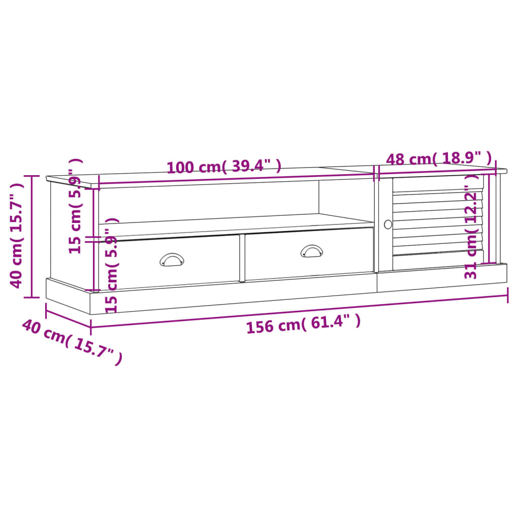 Tv-meubel VIGO 156x40x40 cm massief grenenhout