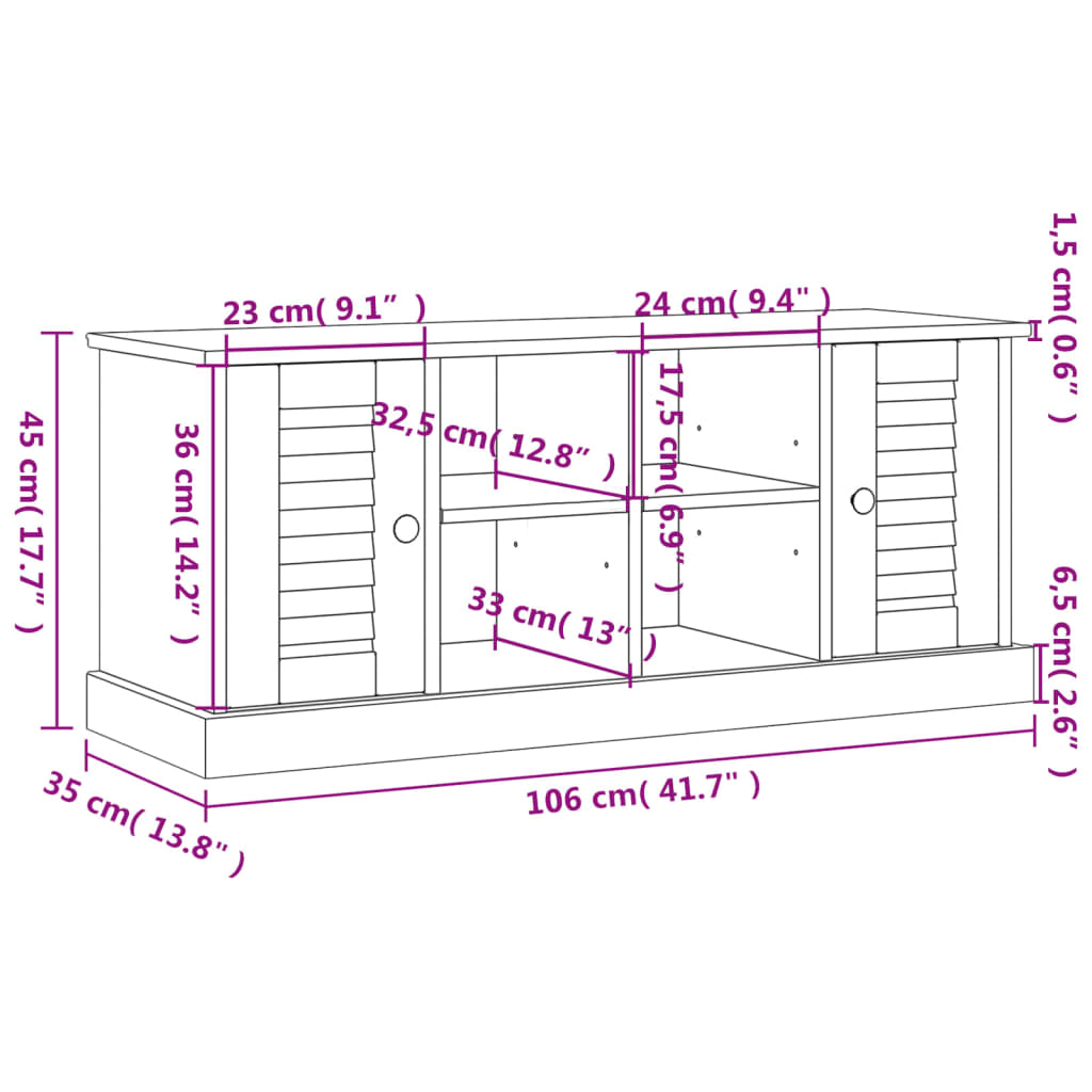 Schoenenbank VIGO 106x35x45 cm massief grenenhout