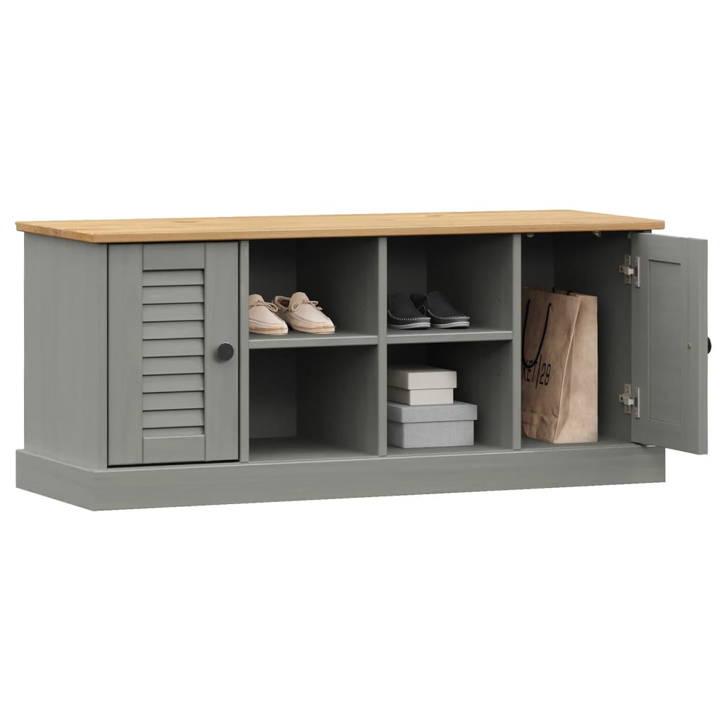 Schoenenbank VIGO 106x35x45 cm massief grenenhout grijs