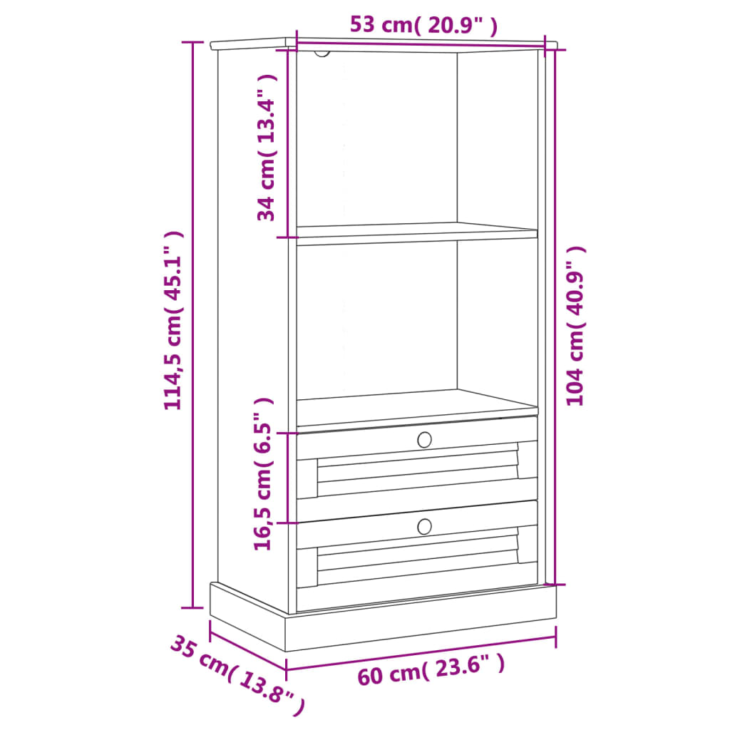 Boekenkast VIGO 60x35x114,5 cm massief grenenhout