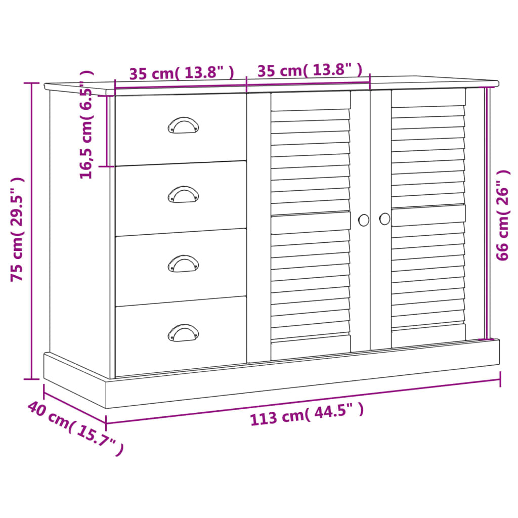 Dressoir met lades VIGO 113x40x75 cm massief grenenhout