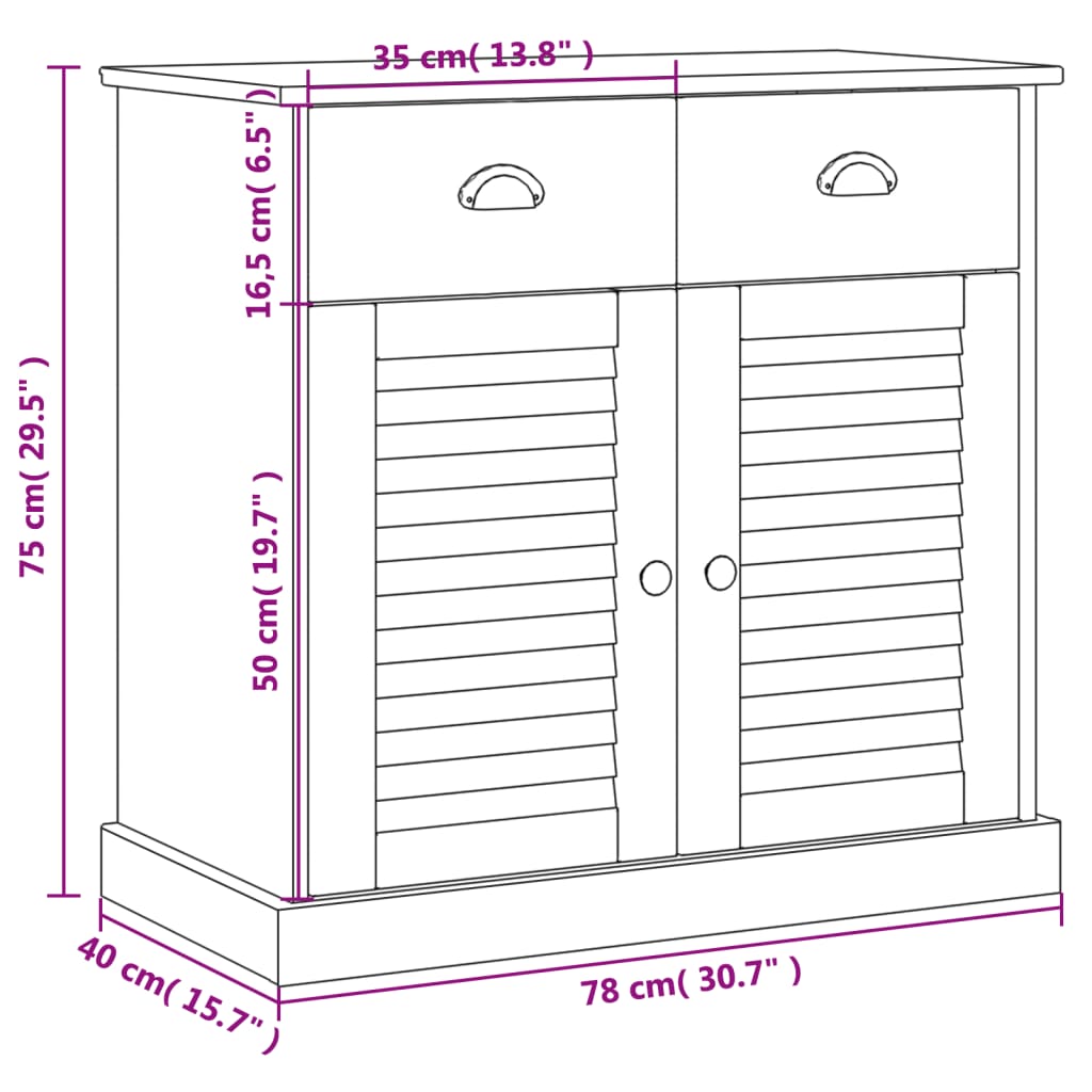 Dressoir met lades VIGO 78x40x75 cm massief grenenhout grijs