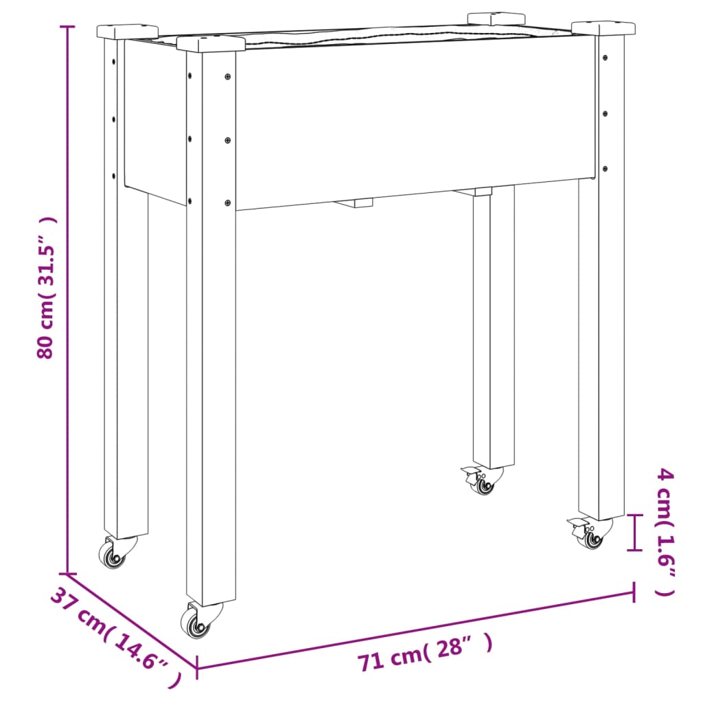 Plantenbak met voering 118x59x76 cm massief vurenhout