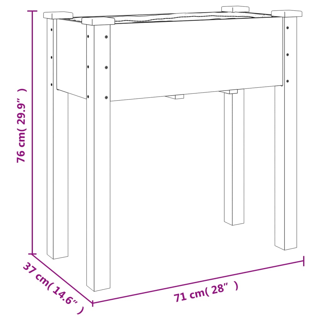 Plantenbak met voering 118x59x76 cm massief vurenhout