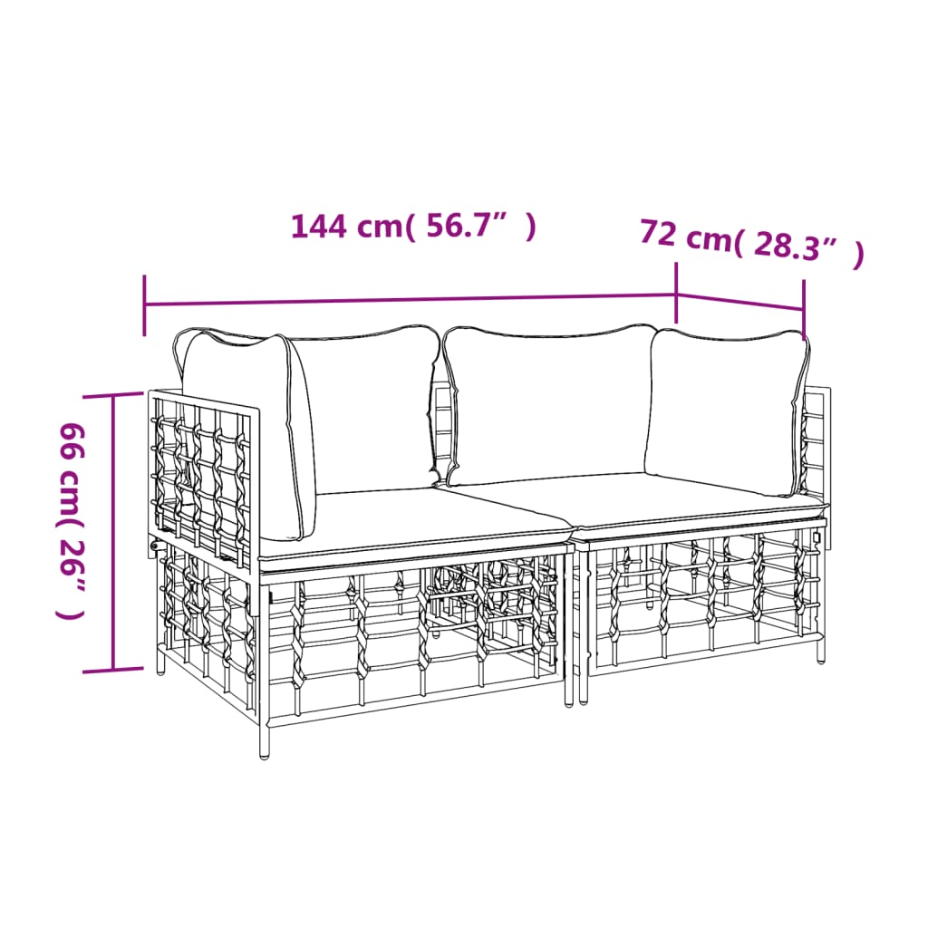 5-delige Loungeset met kussens poly rattan antracietkleurig