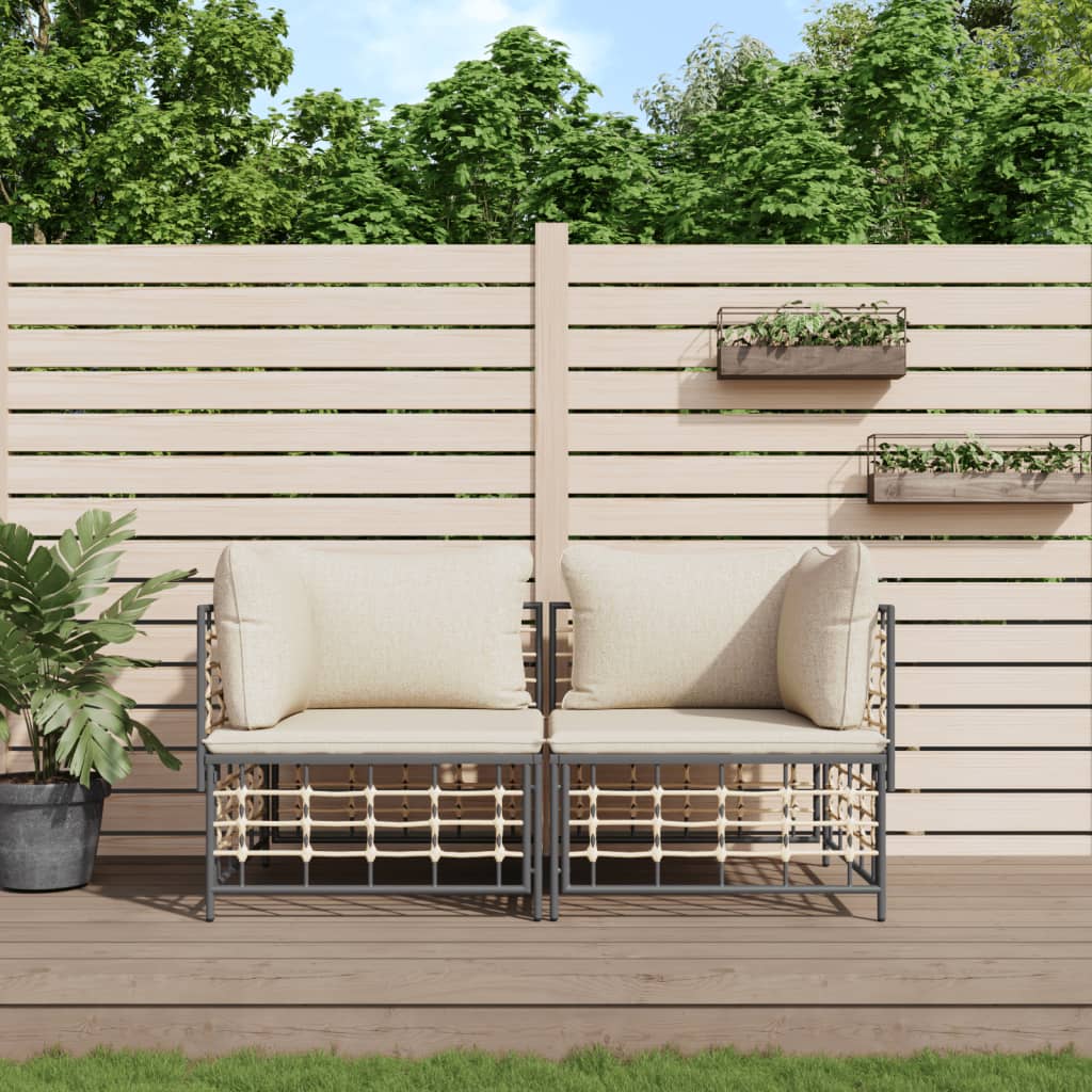 5-delige Loungeset met kussens poly rattan antracietkleurig