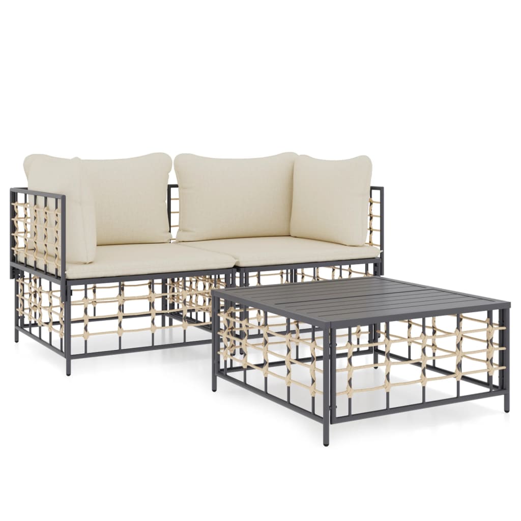 5-delige Loungeset met kussens poly rattan antracietkleurig