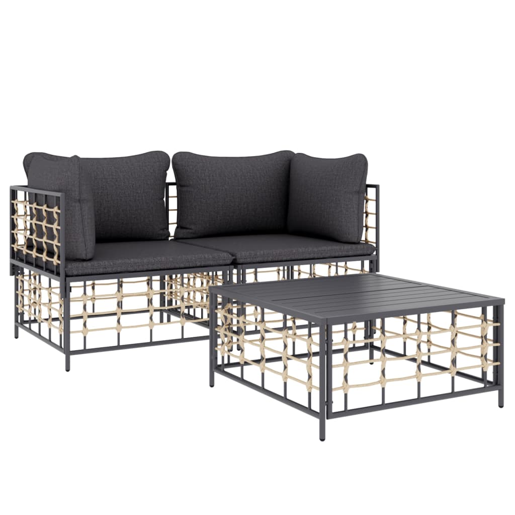 5-delige Loungeset met kussens poly rattan antracietkleurig