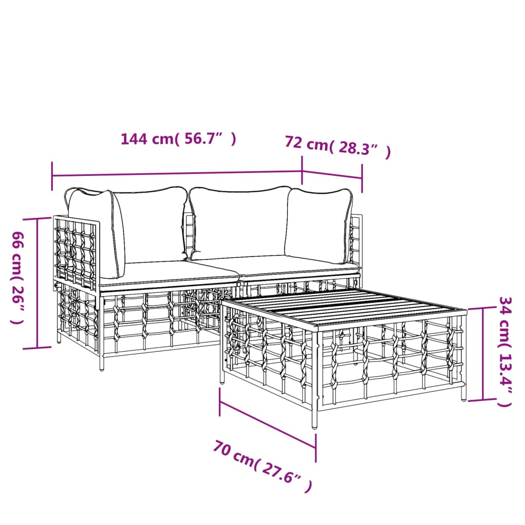 5-delige Loungeset met kussens poly rattan antracietkleurig