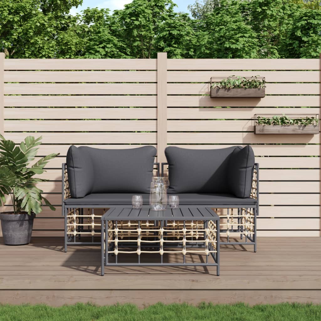 5-delige Loungeset met kussens poly rattan antracietkleurig