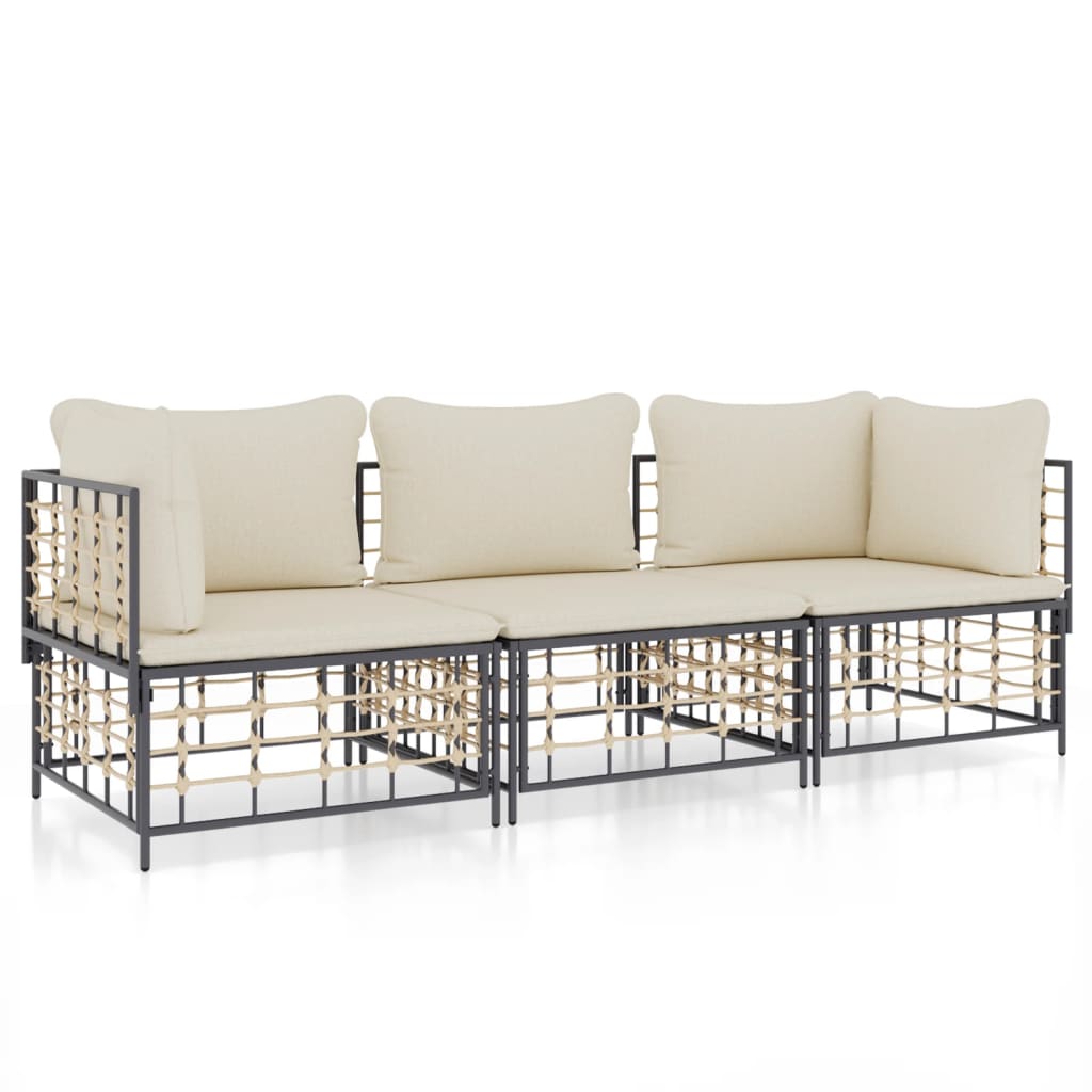 5-delige Loungeset met kussens poly rattan antracietkleurig