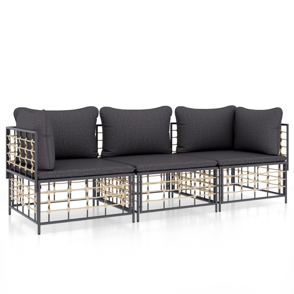 5-delige Loungeset met kussens poly rattan antracietkleurig