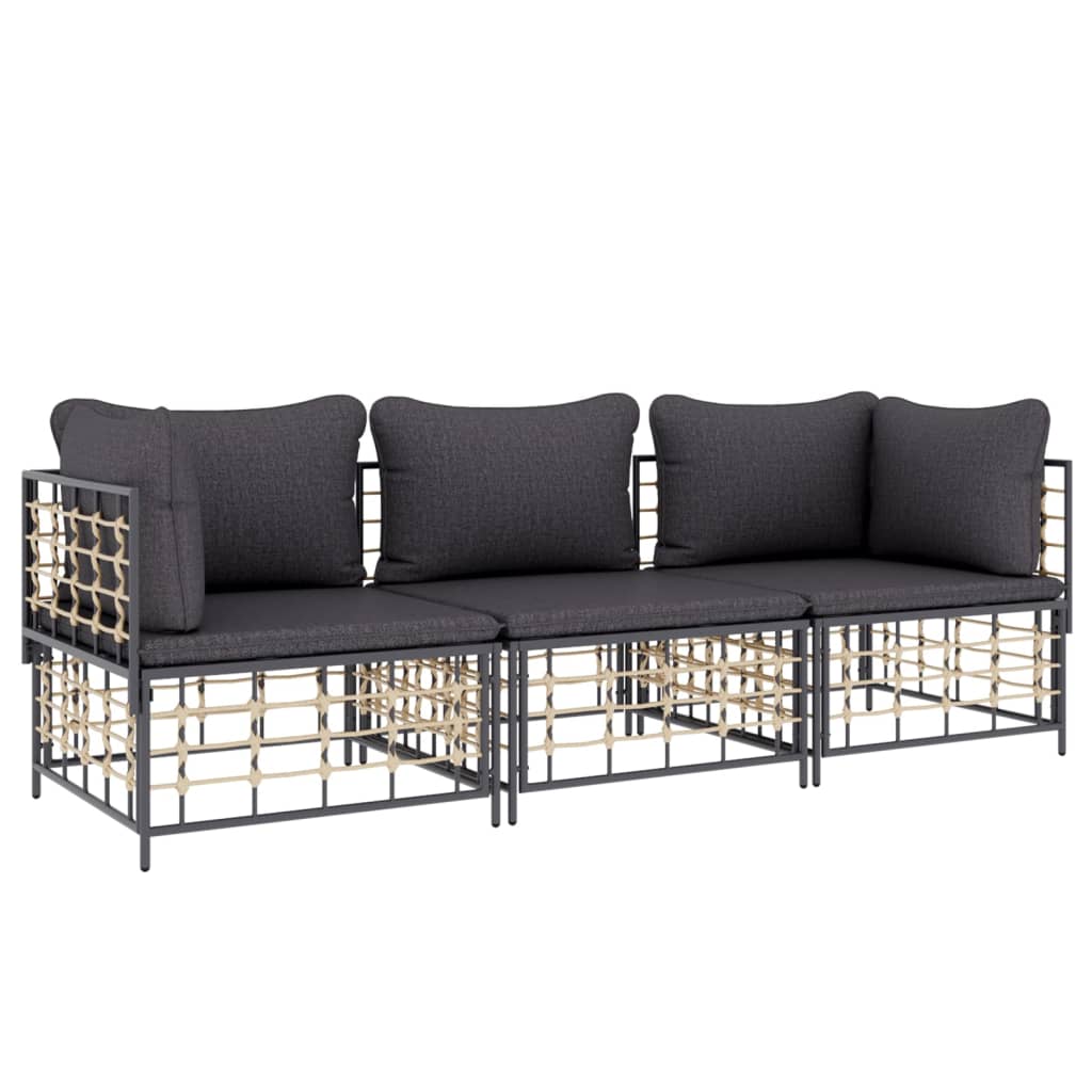 5-delige Loungeset met kussens poly rattan antracietkleurig