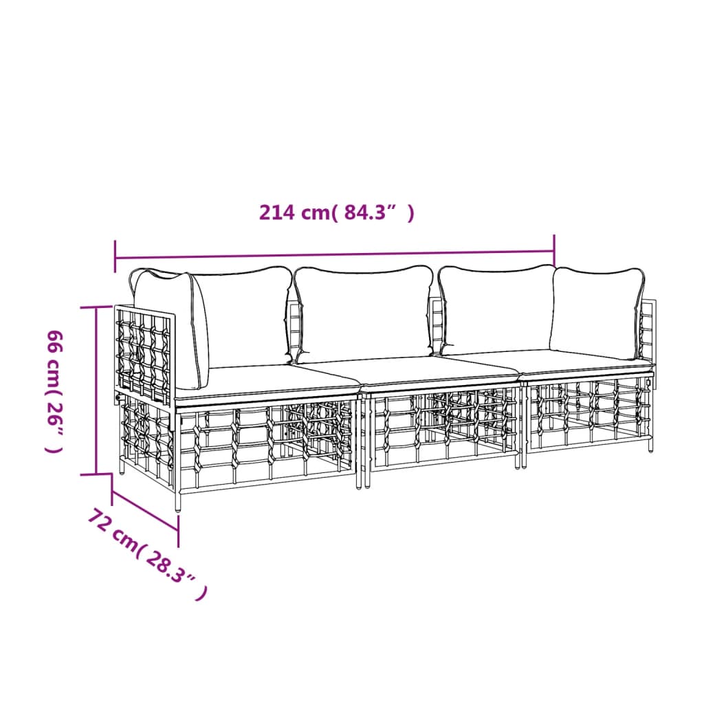 5-delige Loungeset met kussens poly rattan antracietkleurig