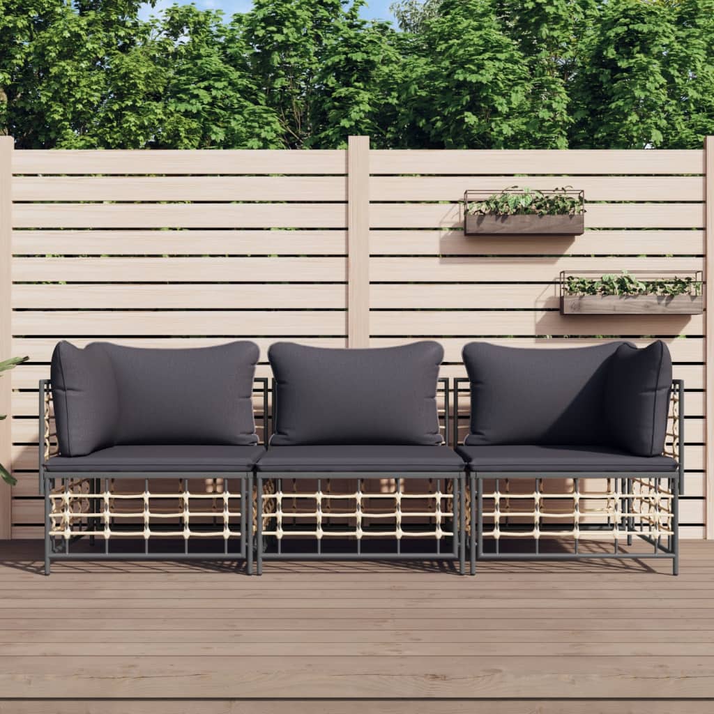 5-delige Loungeset met kussens poly rattan antracietkleurig