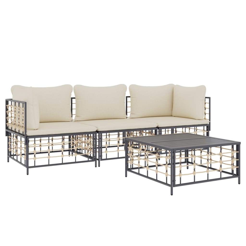 5-delige Loungeset met kussens poly rattan antracietkleurig