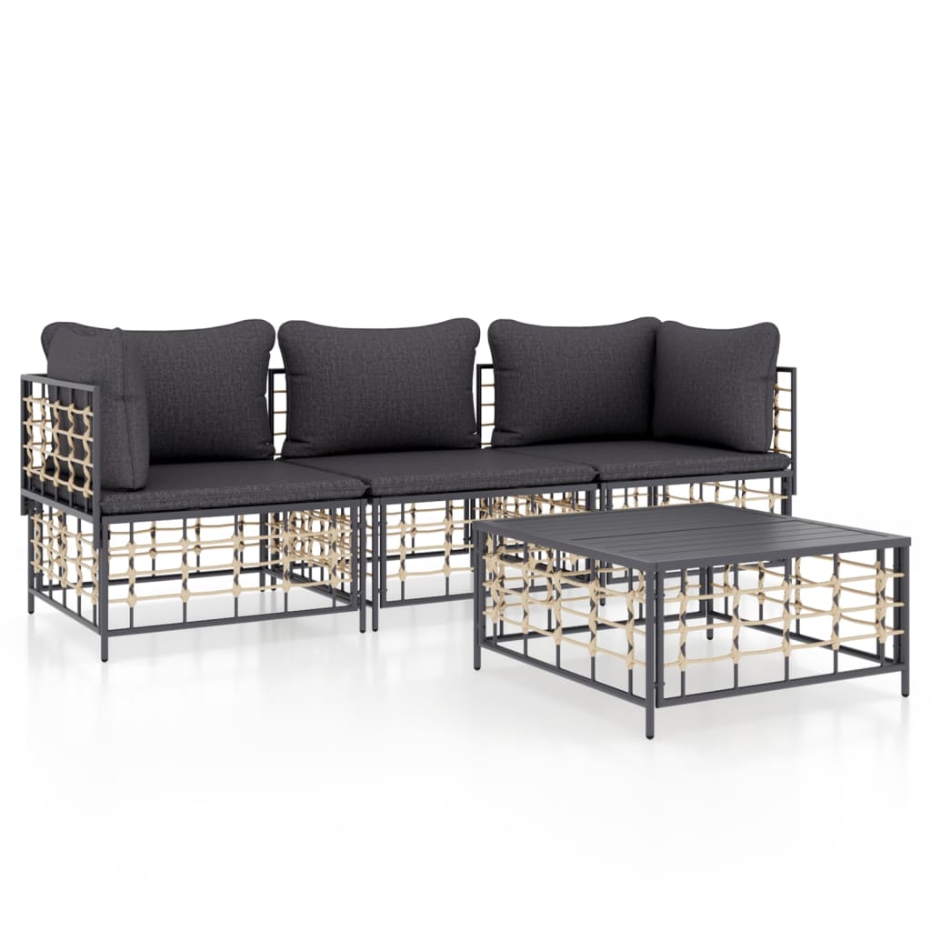 5-delige Loungeset met kussens poly rattan antracietkleurig