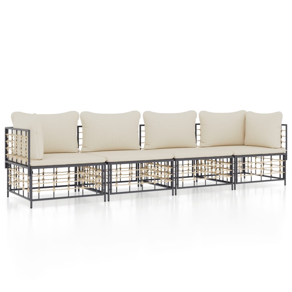 5-delige Loungeset met kussens poly rattan antracietkleurig