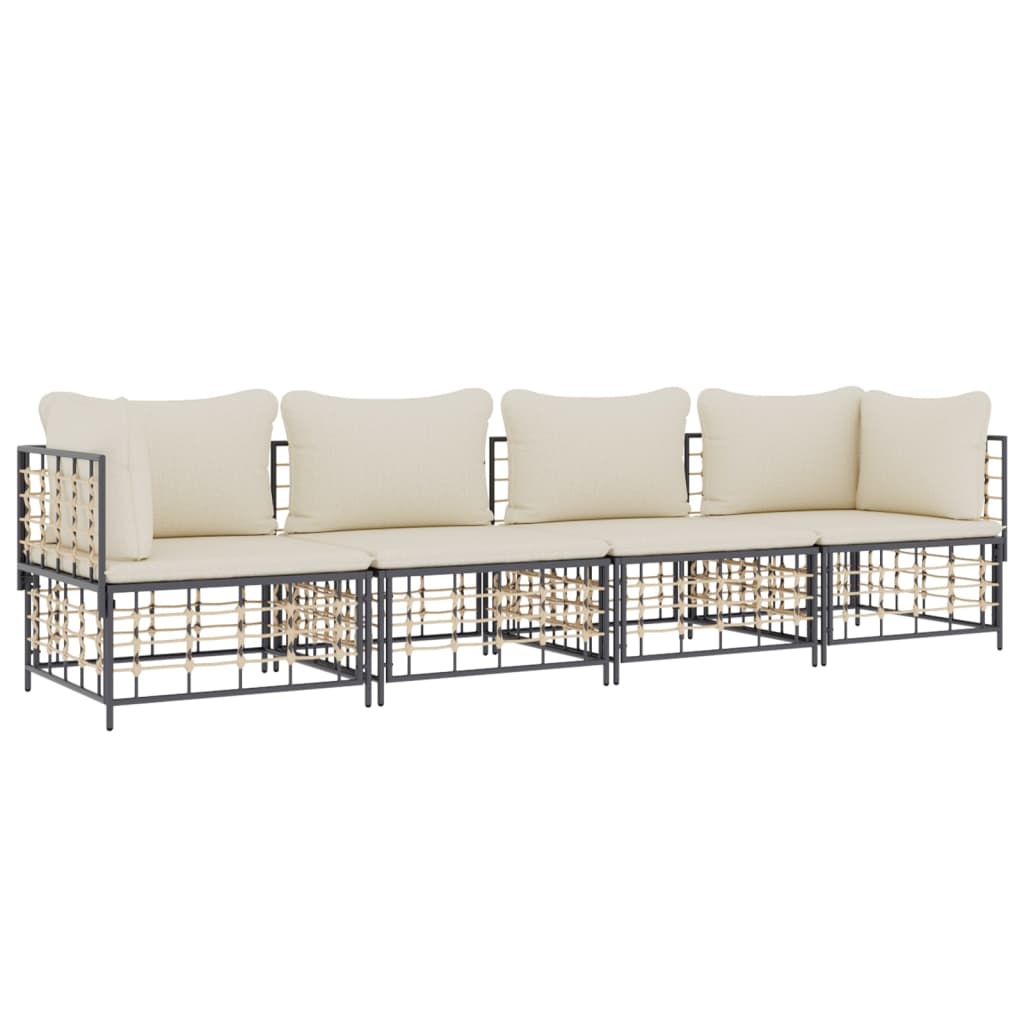 5-delige Loungeset met kussens poly rattan antracietkleurig