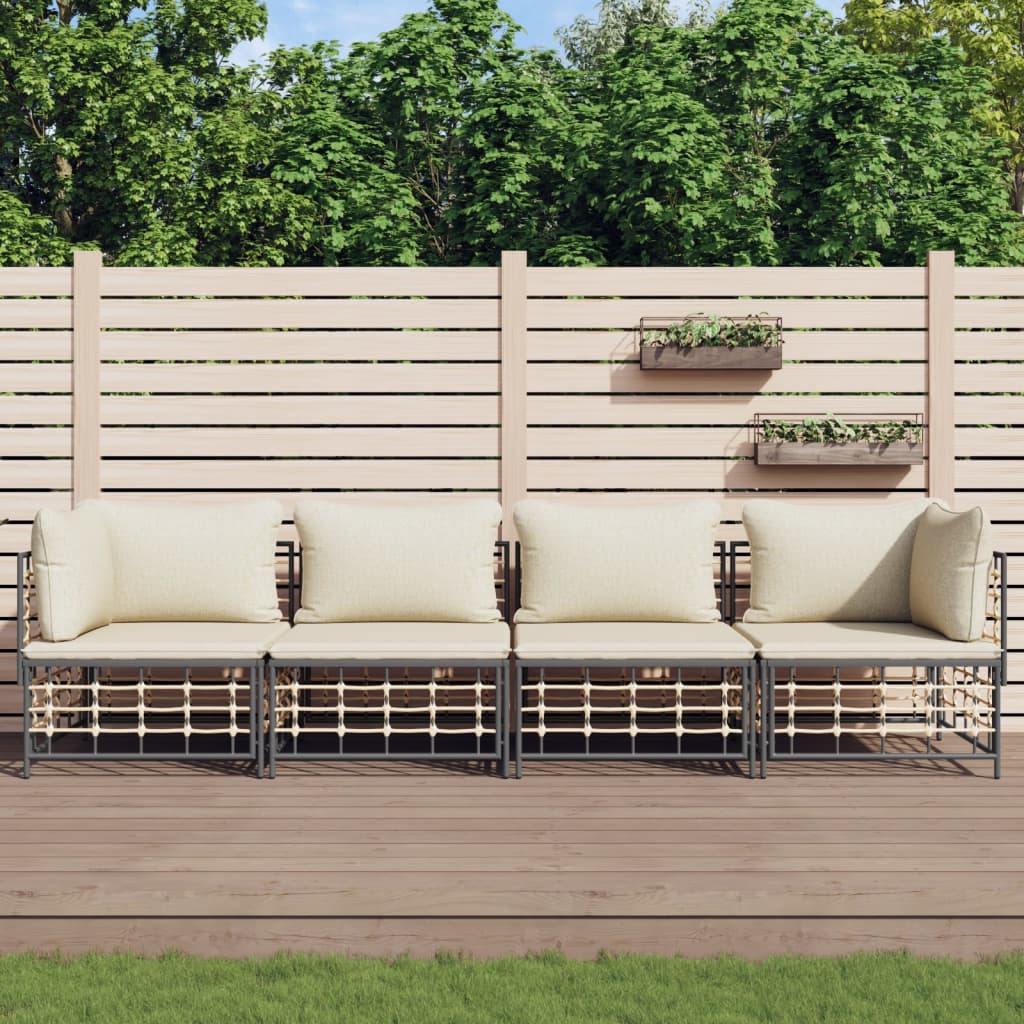 5-delige Loungeset met kussens poly rattan antracietkleurig