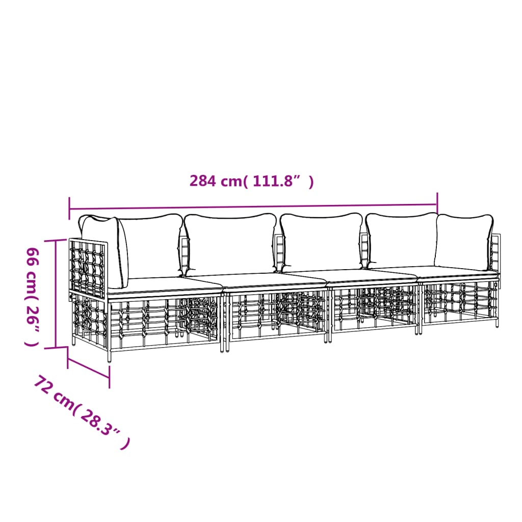 5-delige Loungeset met kussens poly rattan antracietkleurig