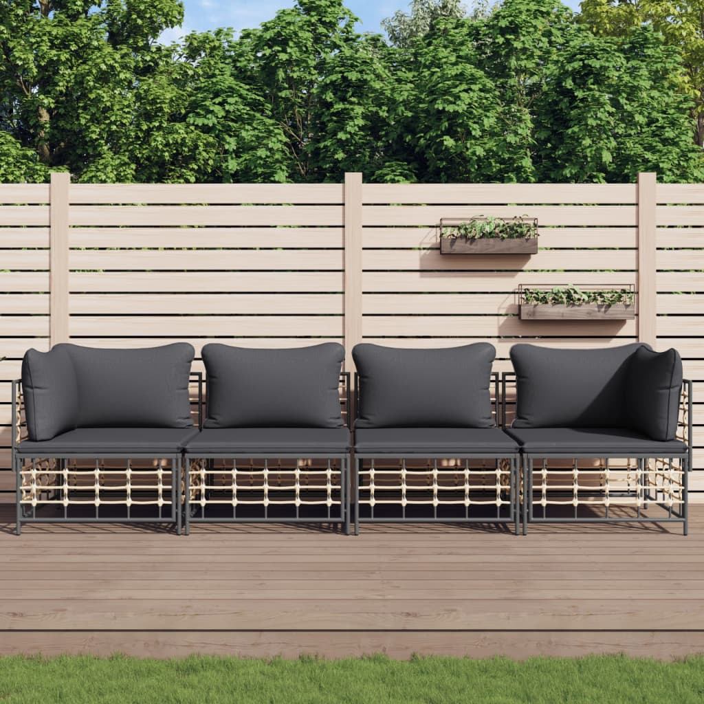 5-delige Loungeset met kussens poly rattan antracietkleurig