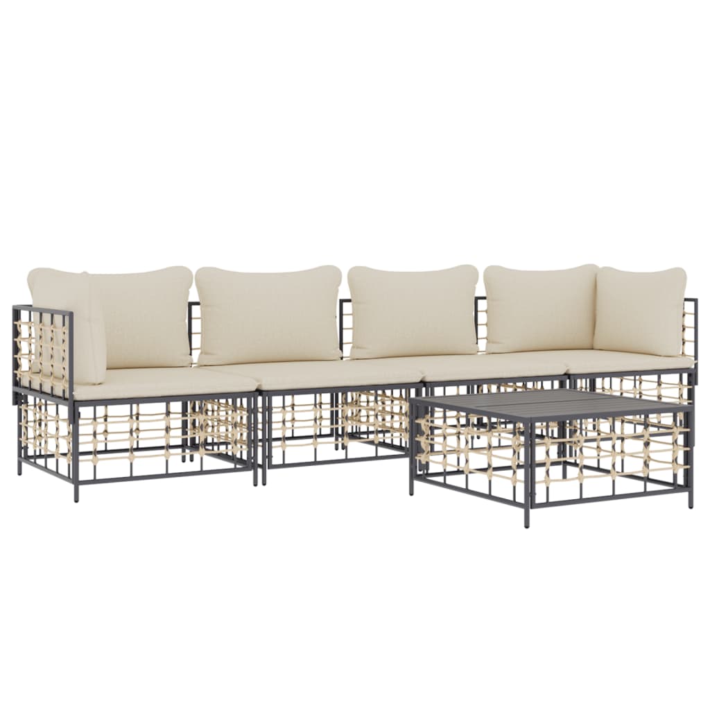 5-delige Loungeset met kussens poly rattan antracietkleurig