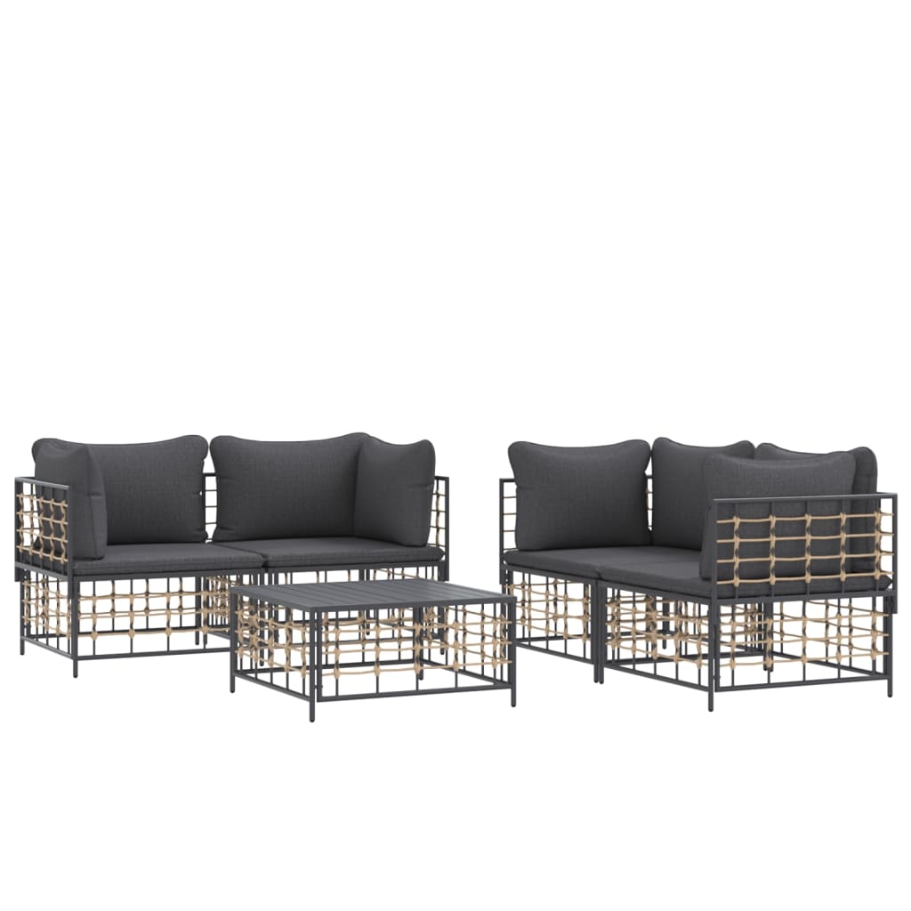 9-delige Loungeset met kussens poly rattan antracietkleurig