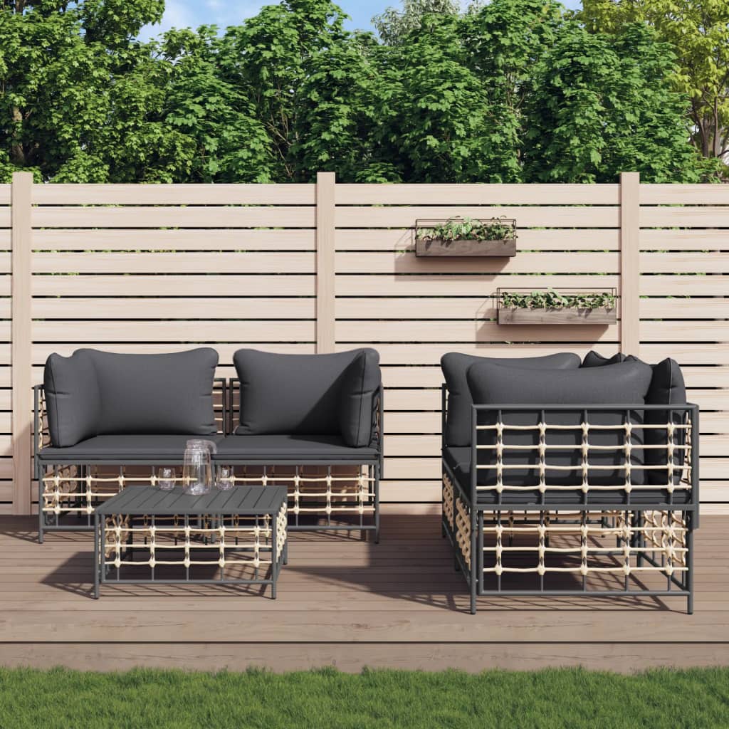 9-delige Loungeset met kussens poly rattan antracietkleurig