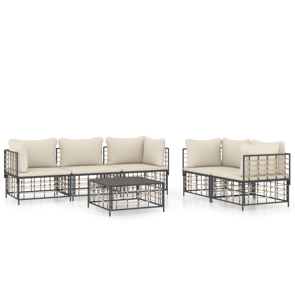 9-delige Loungeset met kussens poly rattan antracietkleurig