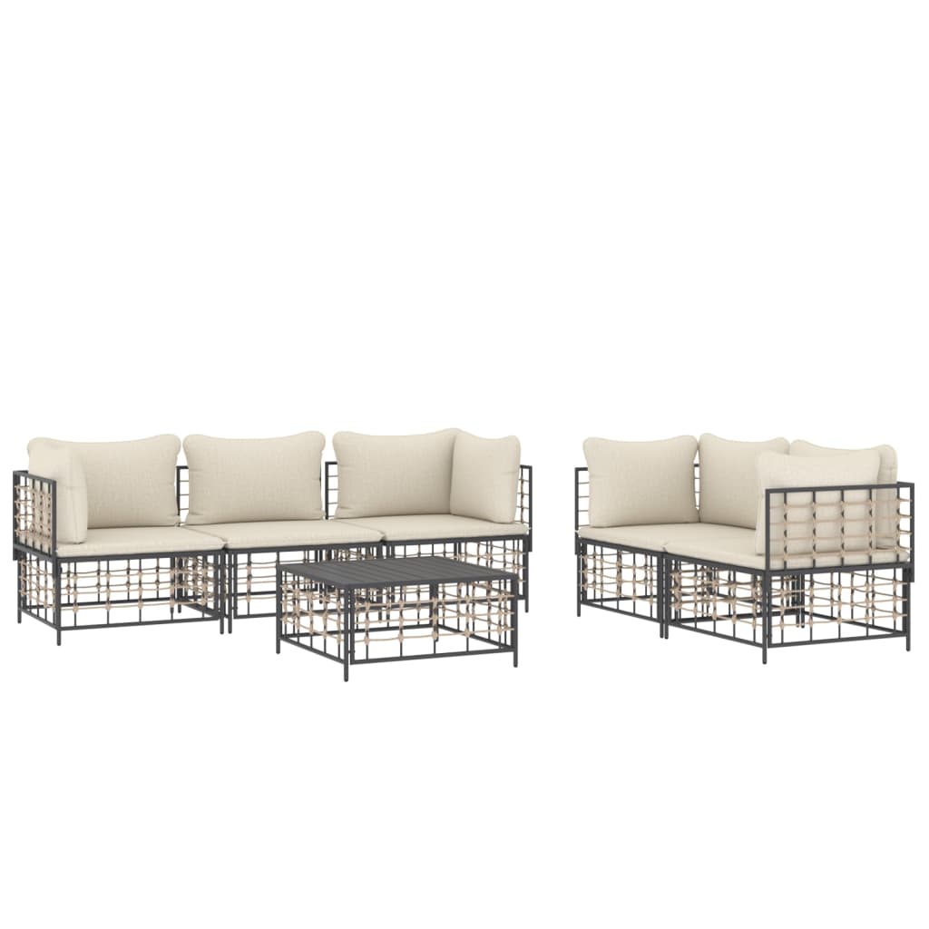 9-delige Loungeset met kussens poly rattan antracietkleurig