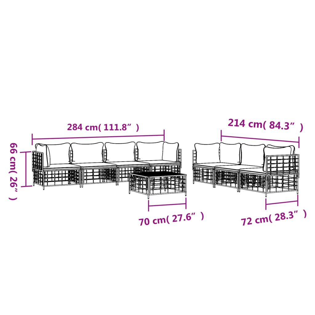 9-delige Loungeset met kussens poly rattan antracietkleurig