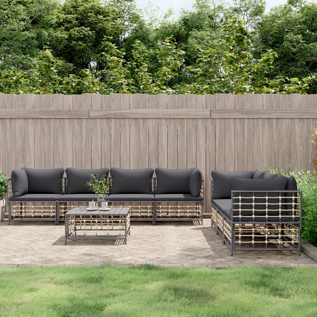 9-delige Loungeset met kussens poly rattan antracietkleurig