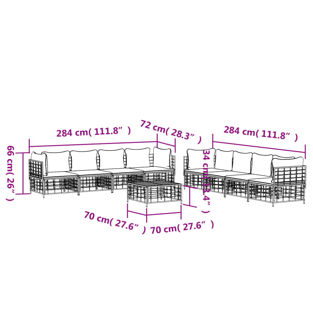 9-delige Loungeset met kussens poly rattan antracietkleurig