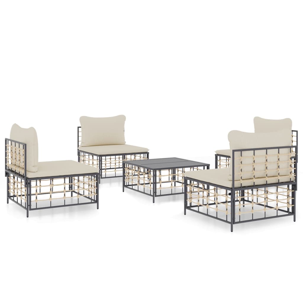 5-delige Loungeset met kussens poly rattan antracietkleurig