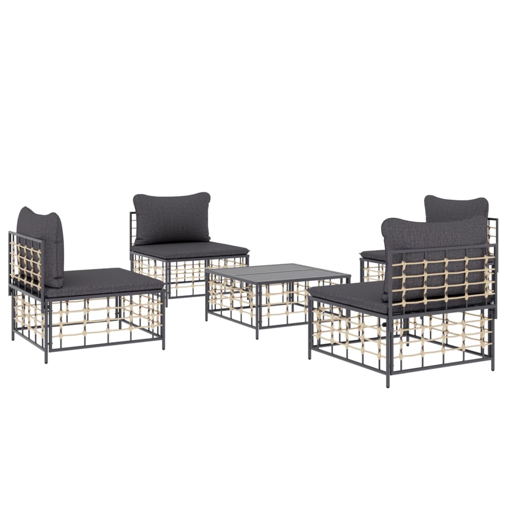 5-delige Loungeset met kussens poly rattan antracietkleurig