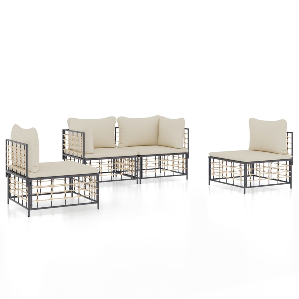 5-delige Loungeset met kussens poly rattan antracietkleurig