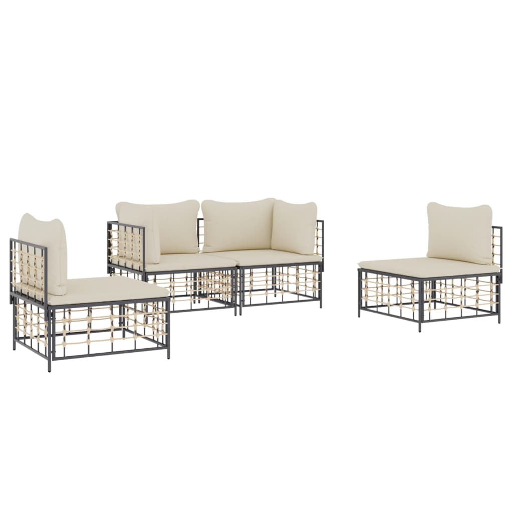 5-delige Loungeset met kussens poly rattan antracietkleurig