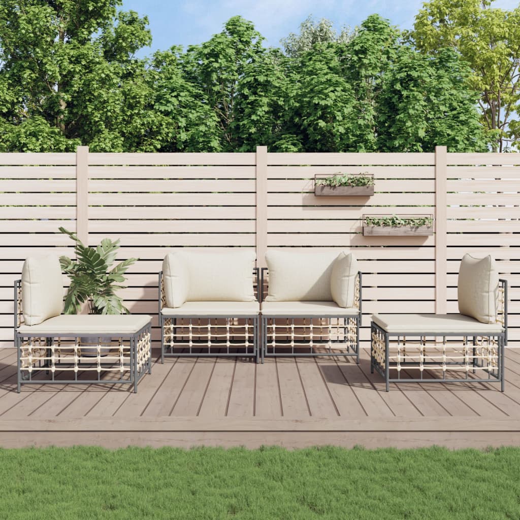 5-delige Loungeset met kussens poly rattan antracietkleurig