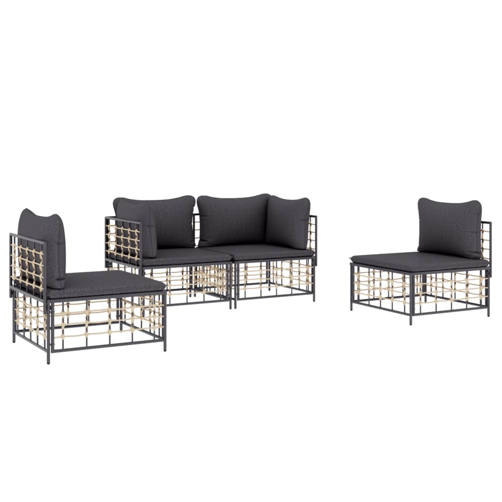 5-delige Loungeset met kussens poly rattan antracietkleurig