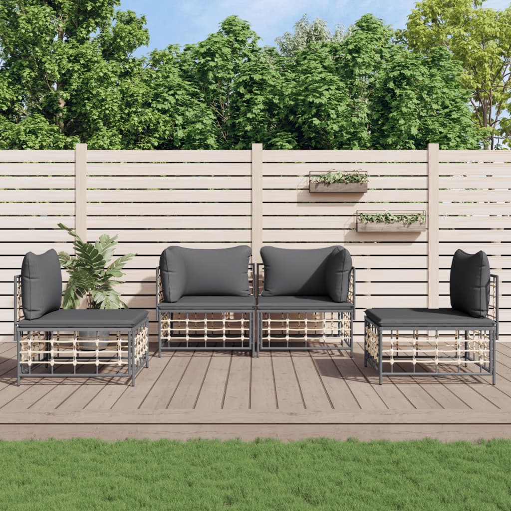 5-delige Loungeset met kussens poly rattan antracietkleurig